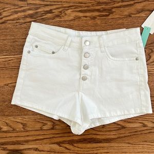 White denim high rise shorts